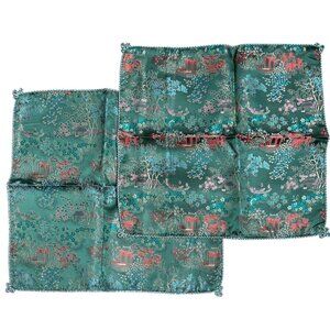 Vintage Asian-Inspired Green Silk Pillow Covers Pagoda Design Set Of 2 17x17
